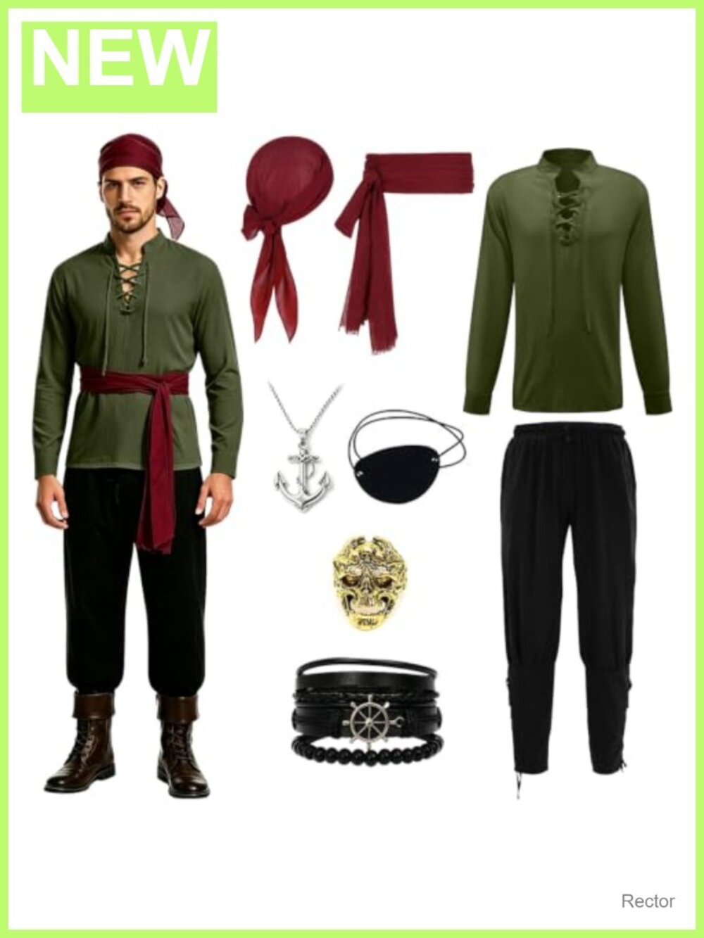 Pirate Costume Set Men Renaissance Shirt Pants Accessories Halloween